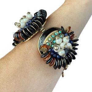 Vintage J.Crew Chunky Lucite Bead & Gold-Tone Statement Bracelet